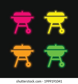 Barbacue four color glowing neon vector icon