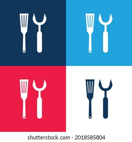 Barbacue Utensils blue and red four color minimal icon set