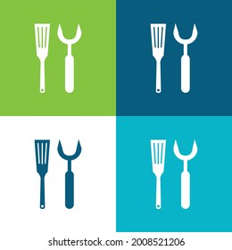 Barbacue Utensils Flat four color minimal icon set