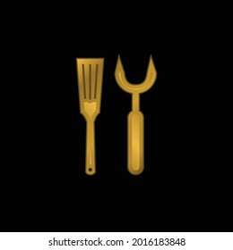 Barbacue Utensils gold plated metalic icon or logo vector