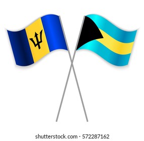 Barbadian and Bahamian crossed flags. Barbados combined with Bahamas isolated on white. Language learning, international business or travel concept.