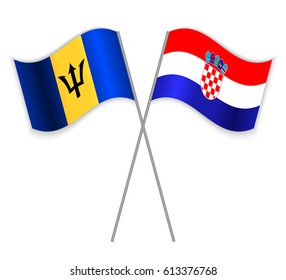 Barbadian and Croatian crossed flags. Barbados combined with Croatia isolated on white. Language learning, international business or travel concept.