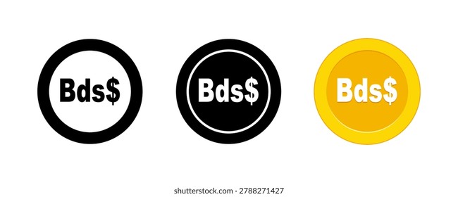 Barbadian Dollar Currency Icon Set, Barbados Money Symbol Vector