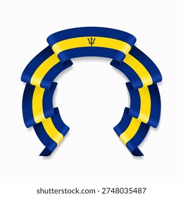 Barbadian flag circular wavy ribbon, symbolizing national pride, ideal for patriotic badges, certificates, or cultural design themes. Vector illustration.