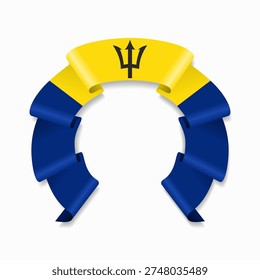 Barbadian flag circular wavy ribbon, symbolizing national pride, ideal for patriotic badges, certificates, or cultural design themes. Vector illustration.