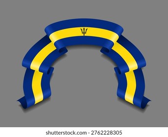 Barbadian flag circular wavy ribbon, symbolizing national pride, ideal for patriotic badges, certificates, or cultural design themes. Vector illustration.