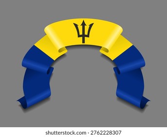 Barbadian flag circular wavy ribbon, symbolizing national pride, ideal for patriotic badges, certificates, or cultural design themes. Vector illustration.