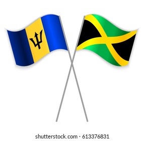 Barbadian and Jamaican crossed flags. Barbados combined with Jamaica isolated on white. Language learning, international business or travel concept.