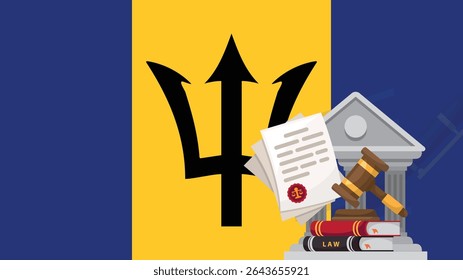 Barbadian Law Concept - Flag of Barbados Behind Judge's Gavel 3D Illustration