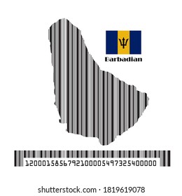 Barbadian map flag made bar code, vector illustration.