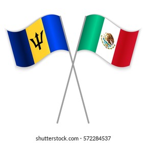 Barbadian and Mexican crossed flags. Barbados combined with Mexico isolated on white. Language learning, international business or travel concept.