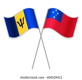 Barbadian and Samoan crossed flags. Barbados combined with Samoa isolated on white. Language learning, international business or travel concept.