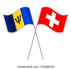 Barbadian and Swiss crossed flags. Barbados combined with Switzerland isolated on white. Language learning, international business or travel concept.