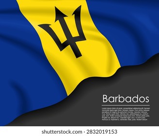 Barbadian waving flag template with a dark background and text placeholder for national day or travel concept. Vector illustration.