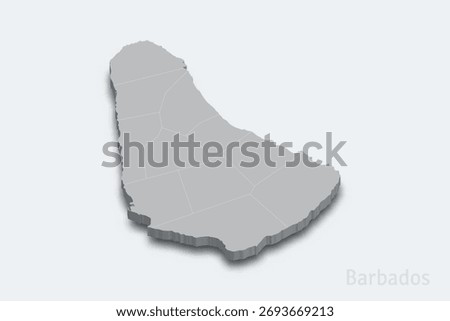Barbados 3d isometric map with borders regions