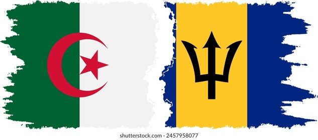 Barbados and Algeria grunge flags connection, vector