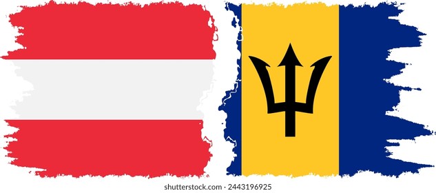 Barbados and Austria grunge flags connection, vector