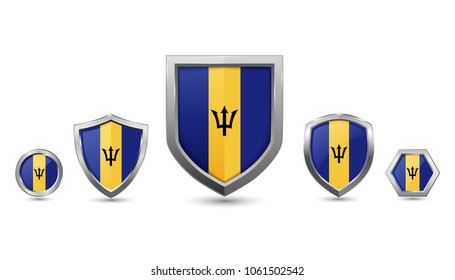 Barbados badge silver shape shield circle hexagon vector illustration