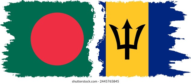 Barbados and Bangladesh grunge flags connection, vector