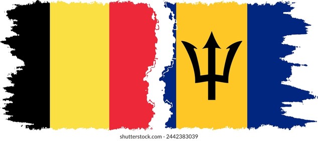 Barbados and Belgium grunge flags connection, vector