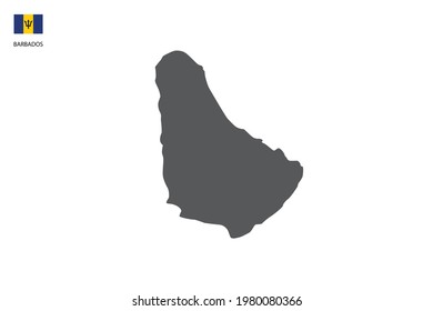 Barbados black shadow map isolated on white background with Barbados icon flag on the left corner.