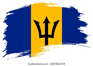 Barbados brush stroke flag vector background. Hand drawn grunge style Barbadian painted isolated banner.