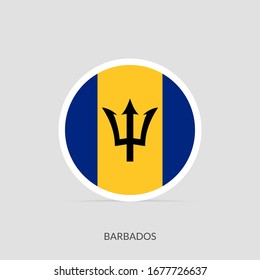 Barbados button flag icon with shadow, Round flag icon.