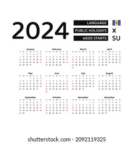 Barbados Calendar 2024. Week starts from Sunday. Vector graphic design. English language.