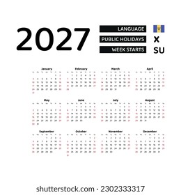 Barbados Calendar 2027. Week starts from Sunday. Vector graphic design. English language.