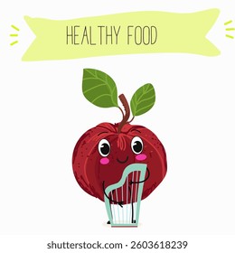 Barbados cherry Red acerola cherry fruits. Natural vitamin antioxidant detox food collection. Vector hand drawn illistration.