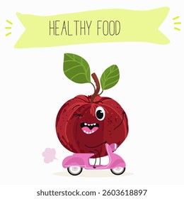 Barbados cherry Red acerola cherry fruits. Natural vitamin antioxidant detox food collection. Vector hand drawn illistration.