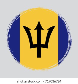 Barbados circle grunge flag on button stamp. Vector illustration eps 10.