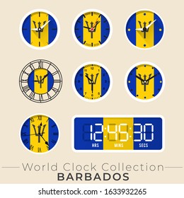 Barbados clock : Set of national flag clock : Vector Illustration