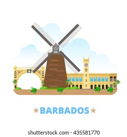 Barbados country design template. Flat cartoon style historic sight web site vector illustration. World travel North America collection. Morgan Lewis Windmill Independence Arch Parliament Buildings.