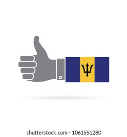 Barbados country flag thumbs up vector icon