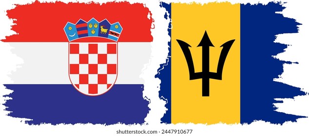 Barbados and Croatia grunge flags connection, vector