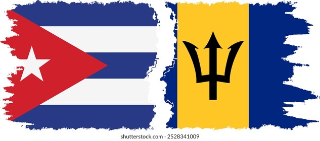 Barbados e Cuba grunge bandeiras conexão, vetor