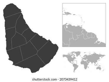 Barbados - detailed country outline and location on world map. Vector illustration