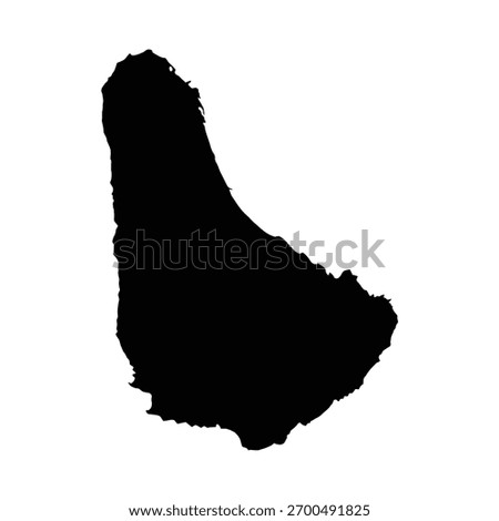 Barbados detailed island map. Solid black geographical silhouette. Caribbean nation political border outline shape.
