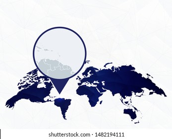 Barbados detailed map highlighted on blue rounded World Map. Map of Barbados in circle.