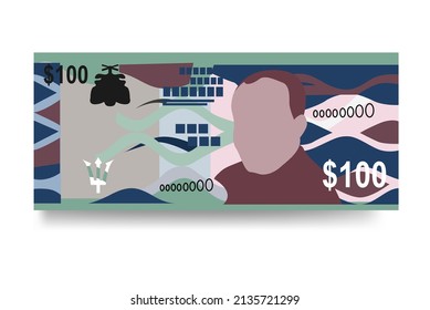 Barbados Dollar Vector Illustration. Barbadian money set bundle banknotes. Paper money 100 BBD. Flat style. Isolated on white background. Simple minimal design.