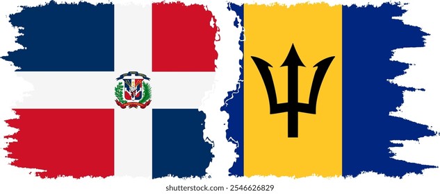 conexão de bandeiras grunge de Barbados e República Dominicana, vetor