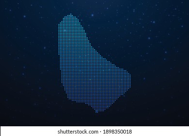 Barbados dotted map in futuristic style, glowing outline made of stars lines dots. Communication, internet technologies concept on dark blue space background. Vector illustration.
