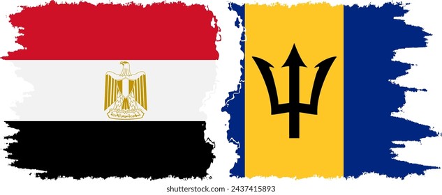 Barbados and Egypt grunge flags connection, vector