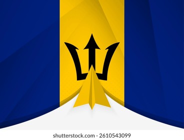 Barbados Flag with Abstract Paper Airplane Design, National Flag in a geometric folded paper style. Vector illustration.