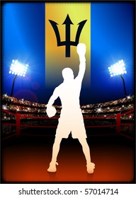 Barbados Flag with Boxer on Stadium Background Original Illustration