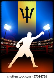 Barbados Flag with Boxer on Stadium Background Original Illustration