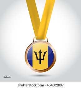 Barbados Flag in Bronze Medal. Olympic Game Bronze Medal. Vector Illustration