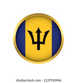 Barbados flag button, Golden on a white background,flag of Barbados Round badge or icon isolated. Vector illustration.