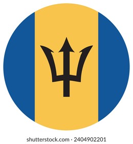 Bandera de Barbados. Icono de indicador de botón. Color estándar. Indicador de icono de círculo. Ilustración del equipo. Ilustración digital. Ilustración vectorial.